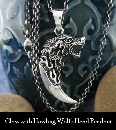 Wolf Claw with Howling Wolf Head Pendant