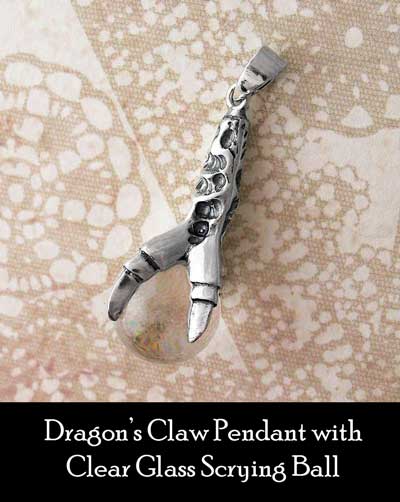 dragon's claw pendant with clear glass scrying ball