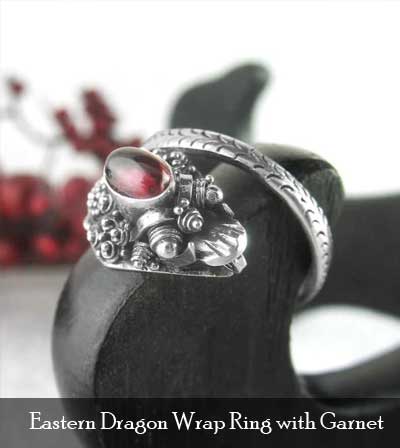 Eastern Dragon Wrap Ring with Garnet