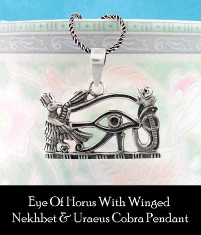 Eye of Horus with Winged Nekhbet & Uraeus Cobra Pendant