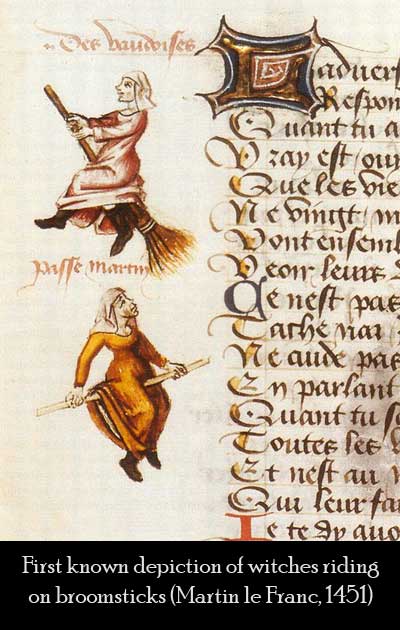 First known depiction of witches flying on broomsticks