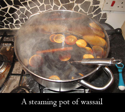 Steaming pot of wassail