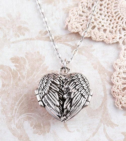 Angel Wings Heart Locket Necklace Sterling Silver | FREE ...