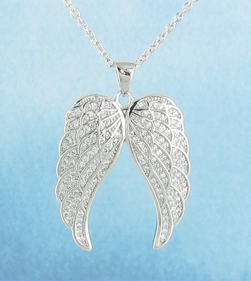 Pair of Angel Wings Necklace Sparkling Crystals Sterling Silver – woot ...