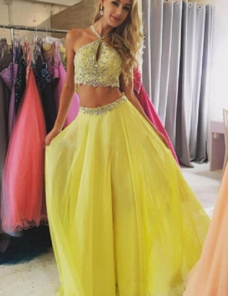 yellow glitter prom dress