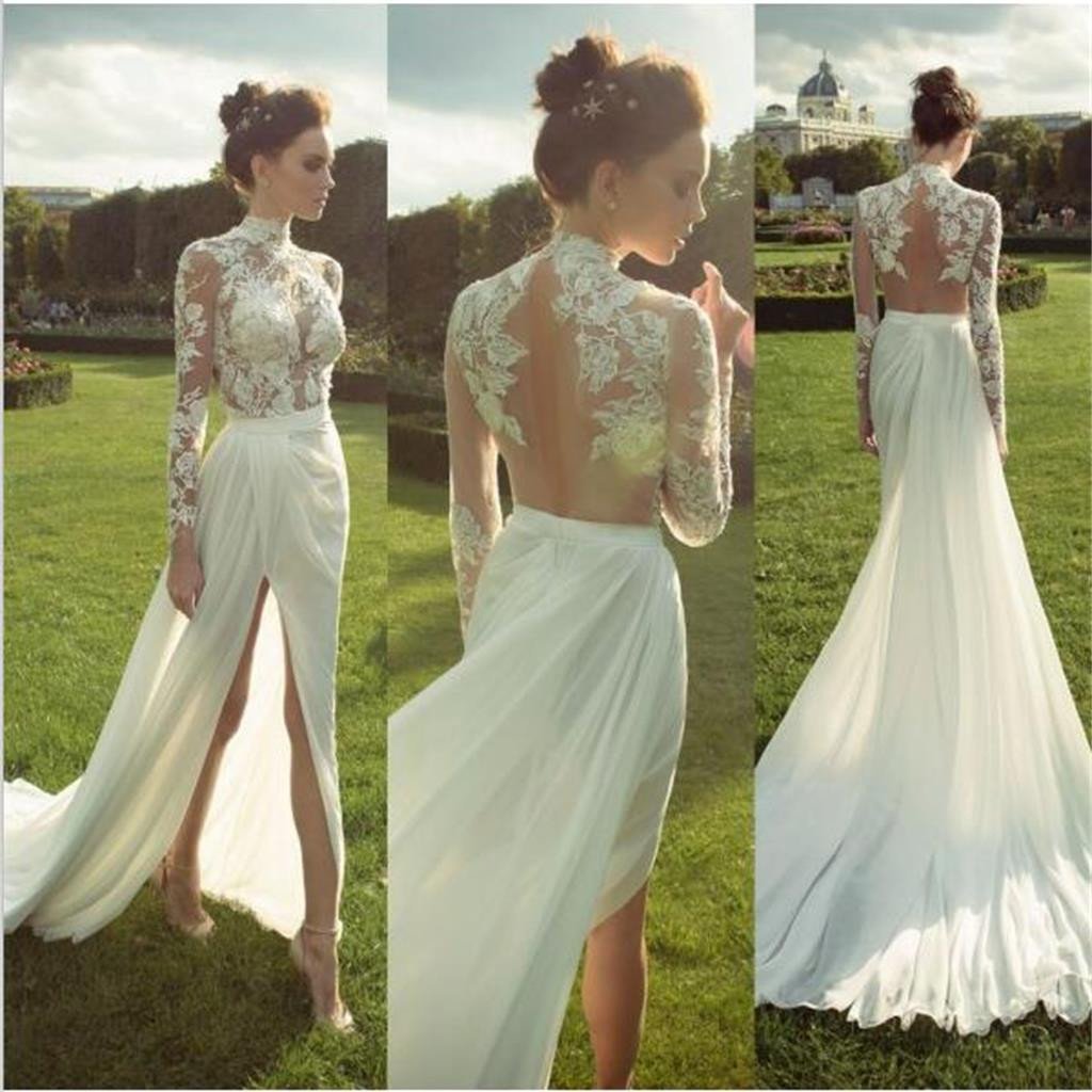 white high neck prom dress