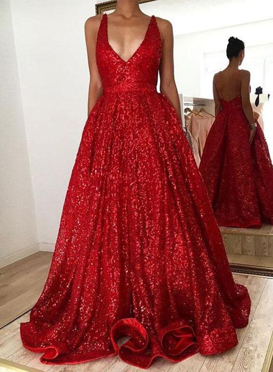 red glitter dress long