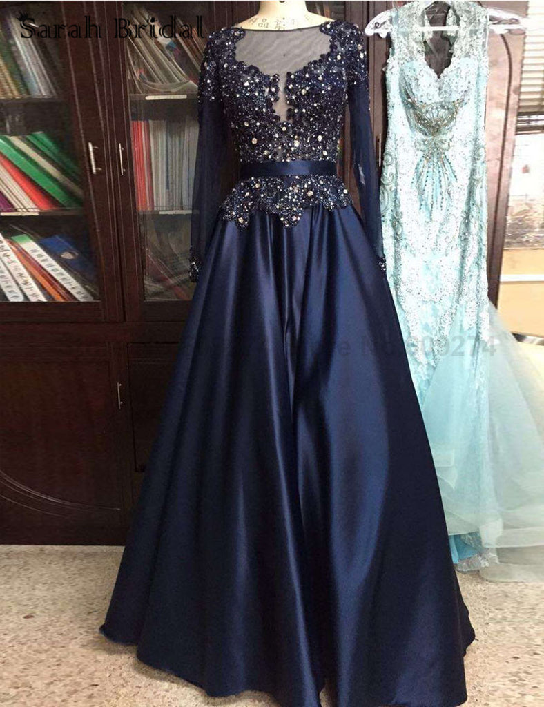 navy blue floor length formal dress