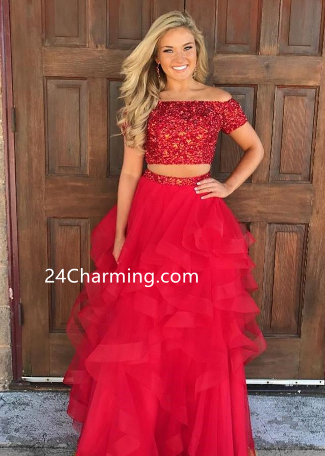 red formal skirt