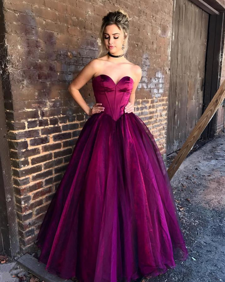 purple strapless prom dress
