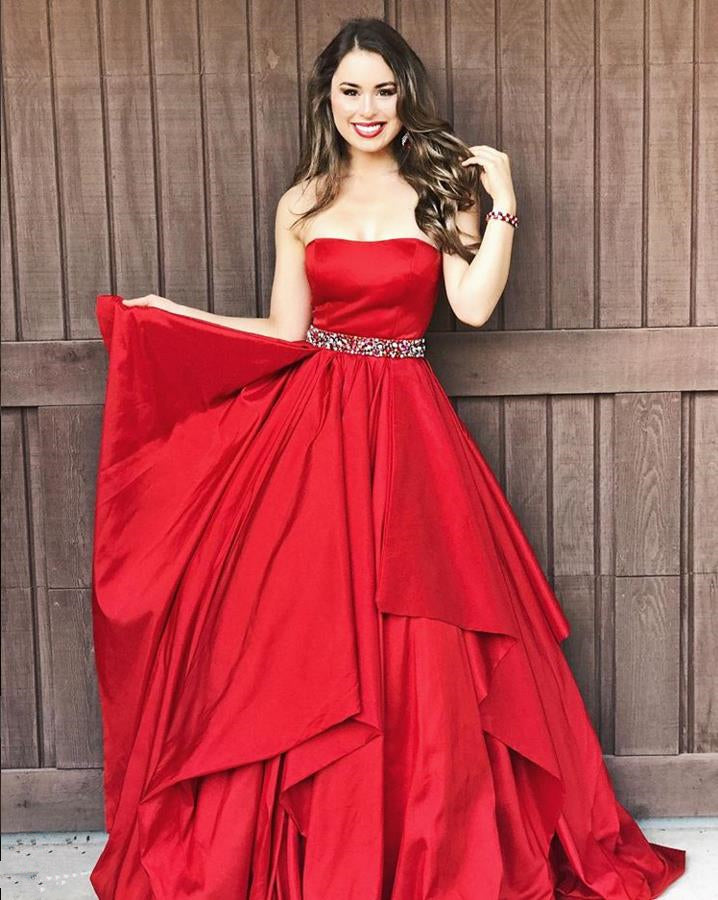 Red Strapless Ball Gown Prom Dress ...