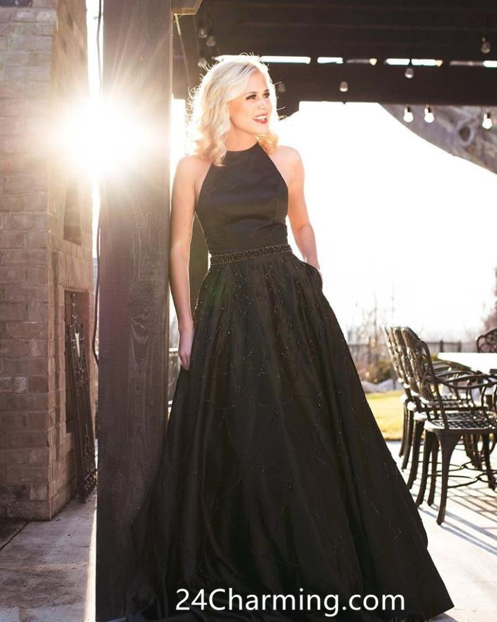 black halter prom dress