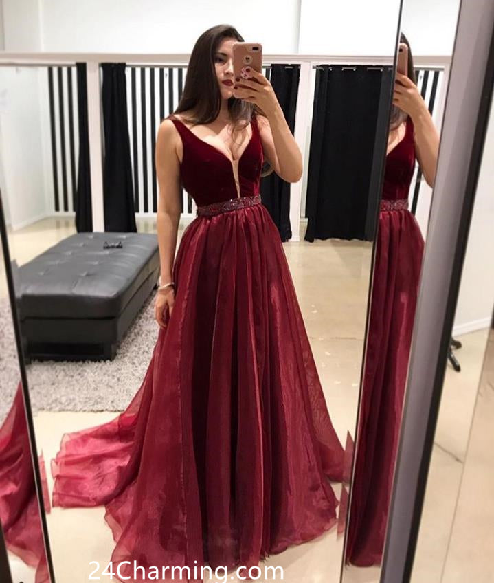 burgundy plunge dress