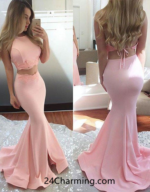 baby pink mermaid prom dress
