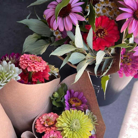 Fresh Flower Bouquets in Brown Paper