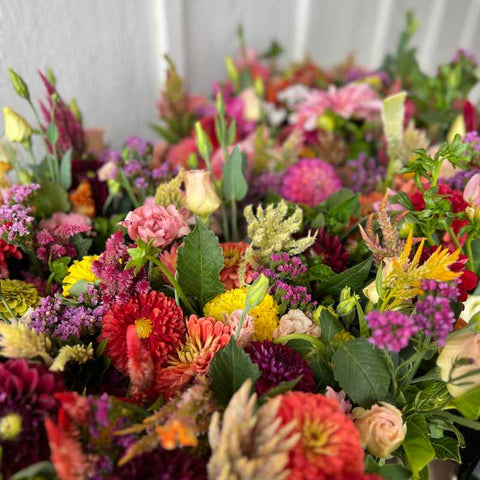 various harvested flowers for a make and take event on a flower farm