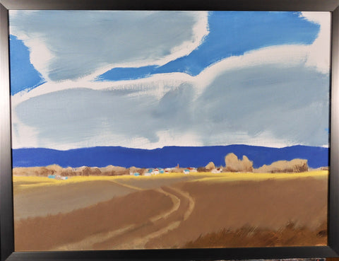 Almost There framed original oil painting by Jon Madsen open fields and big clouds