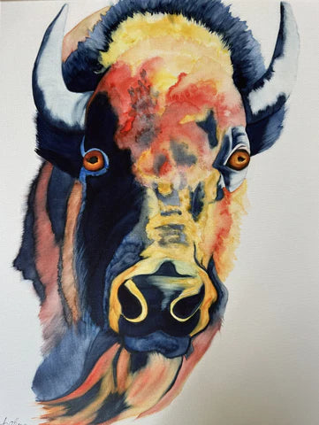 Fire and Ice watercolor Bison Buffalo
