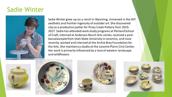 Sadie Winter Studios - procelain, functional, porcelain potters with Wyoming's Wildflowers handpainted on them.