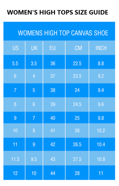 Women's High Tops Size Guide