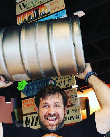 Jake Duensing with keg at Great Escape Beer Works Springfield Missouri 