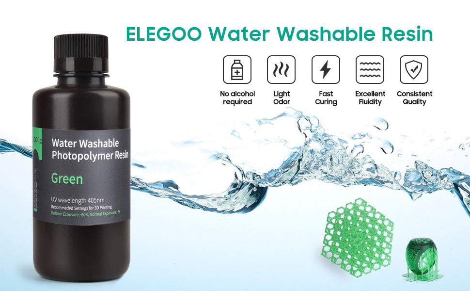 Elegoo Photopolymer LCD Resina ad asciugatura rapida e lavabile in acqua  (1000 g) - Nero - Resina 3D - LDLC