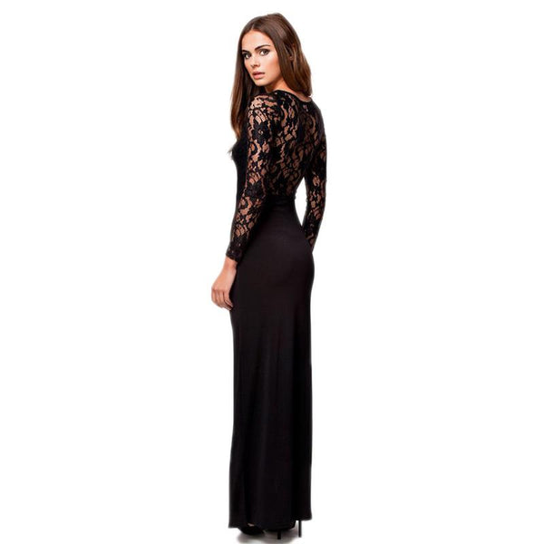 Rb70196 Hot Selling Black Lace Women Sexy Dress O Neck Long