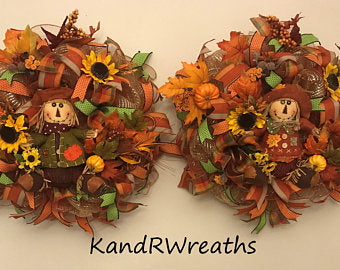 Fall Double Door Wreath Boy And Girl Scarecrow Wreath Autumn Double Door Wreath Double Front Door Wreath Brown And Orange Wreath