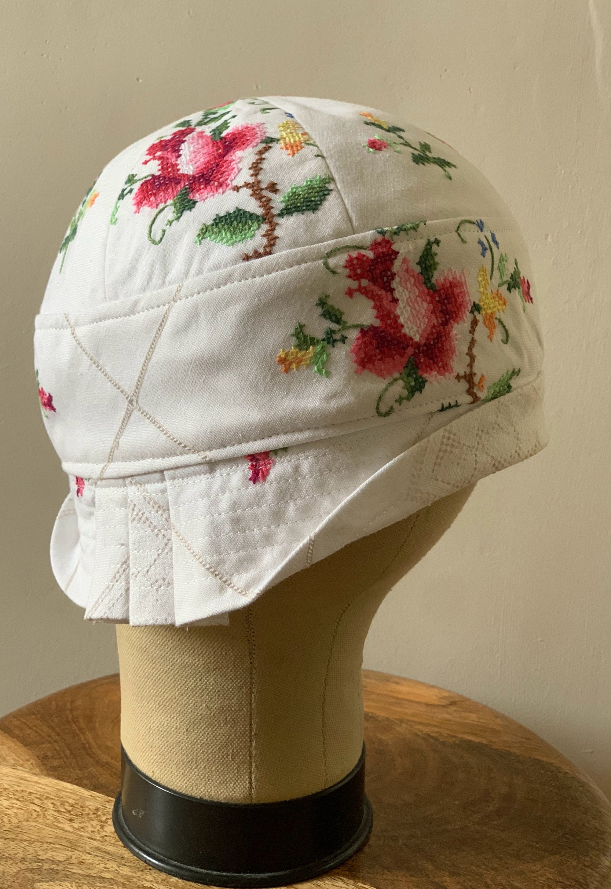 Anna Chocola Brighton Millinery hat made from embroidered cloth for fashion and textile Museum