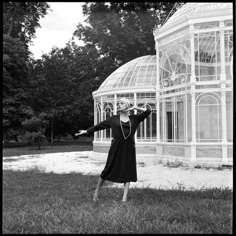 1920s "Georgie" cloche hat, made from ticking fabric