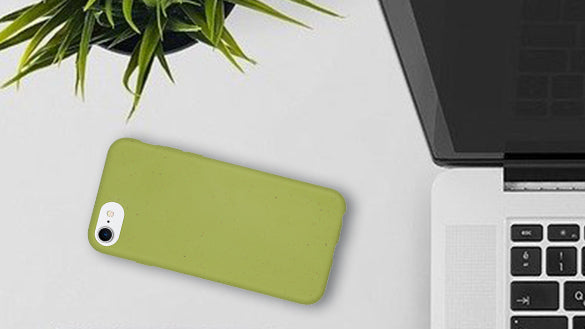 Apple Green Biodegradable Phone CAse Flatlay in the office