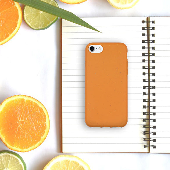 Biodegradable Orange phone case flat lay