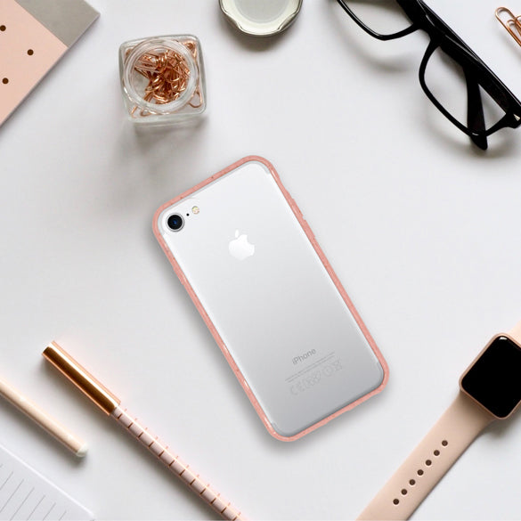 Office Table and a Transparent Pink Biodegradable Case