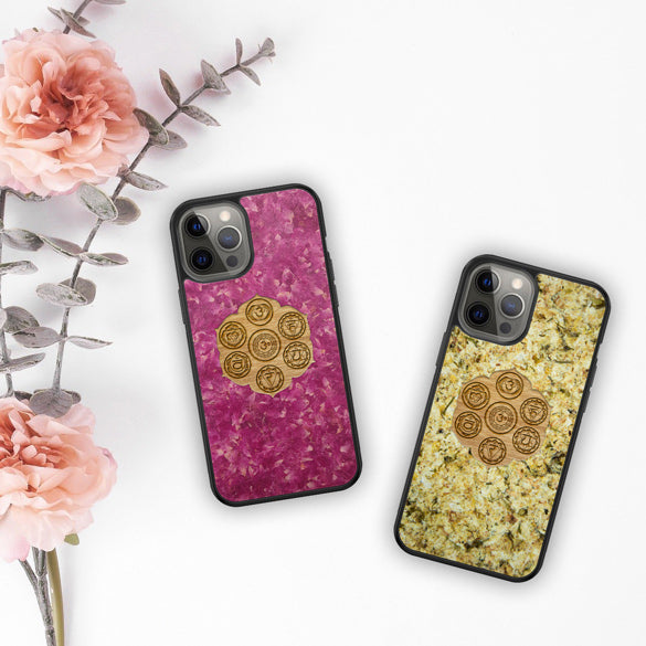 Organic Material Phone Cases with All Seven Chakra Yoga Symbols