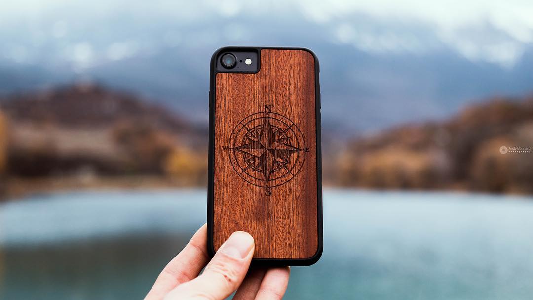 Engraved on Wood Compass Phone Case