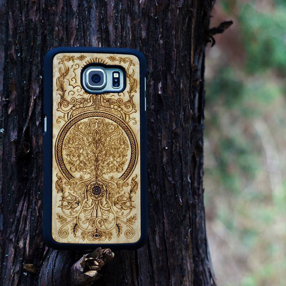 Tree of Life Wooden Phone Case on a Tree