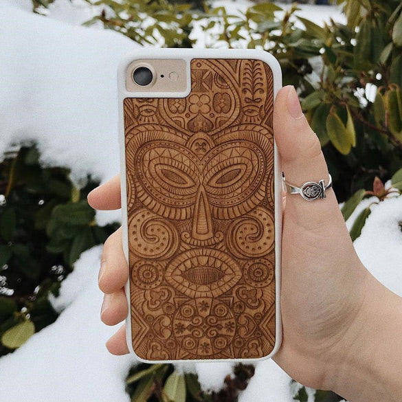 Tribal Mask White Phone Case in Hand