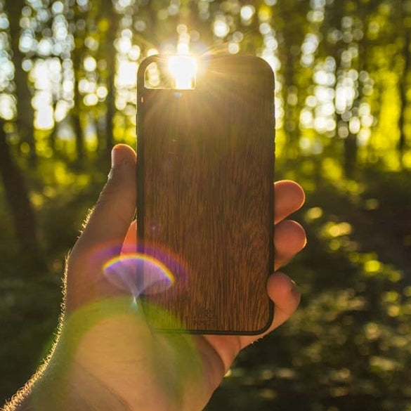 Sonne scheint durch die Sucupira-Telefonhülle