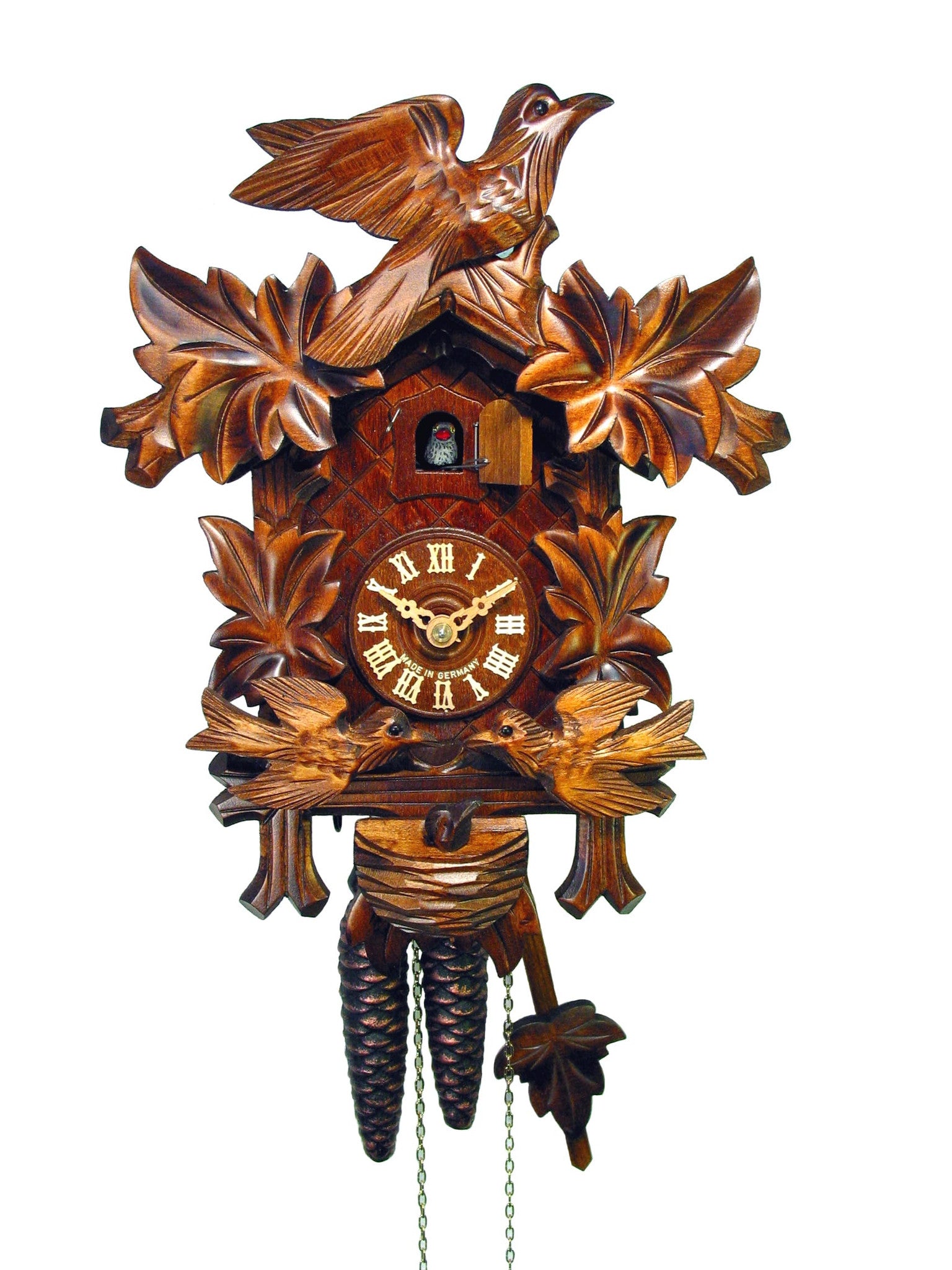 Carved 1-day feeding birds cuckoo clock 32cm by August Schwer - Cuckoo ...