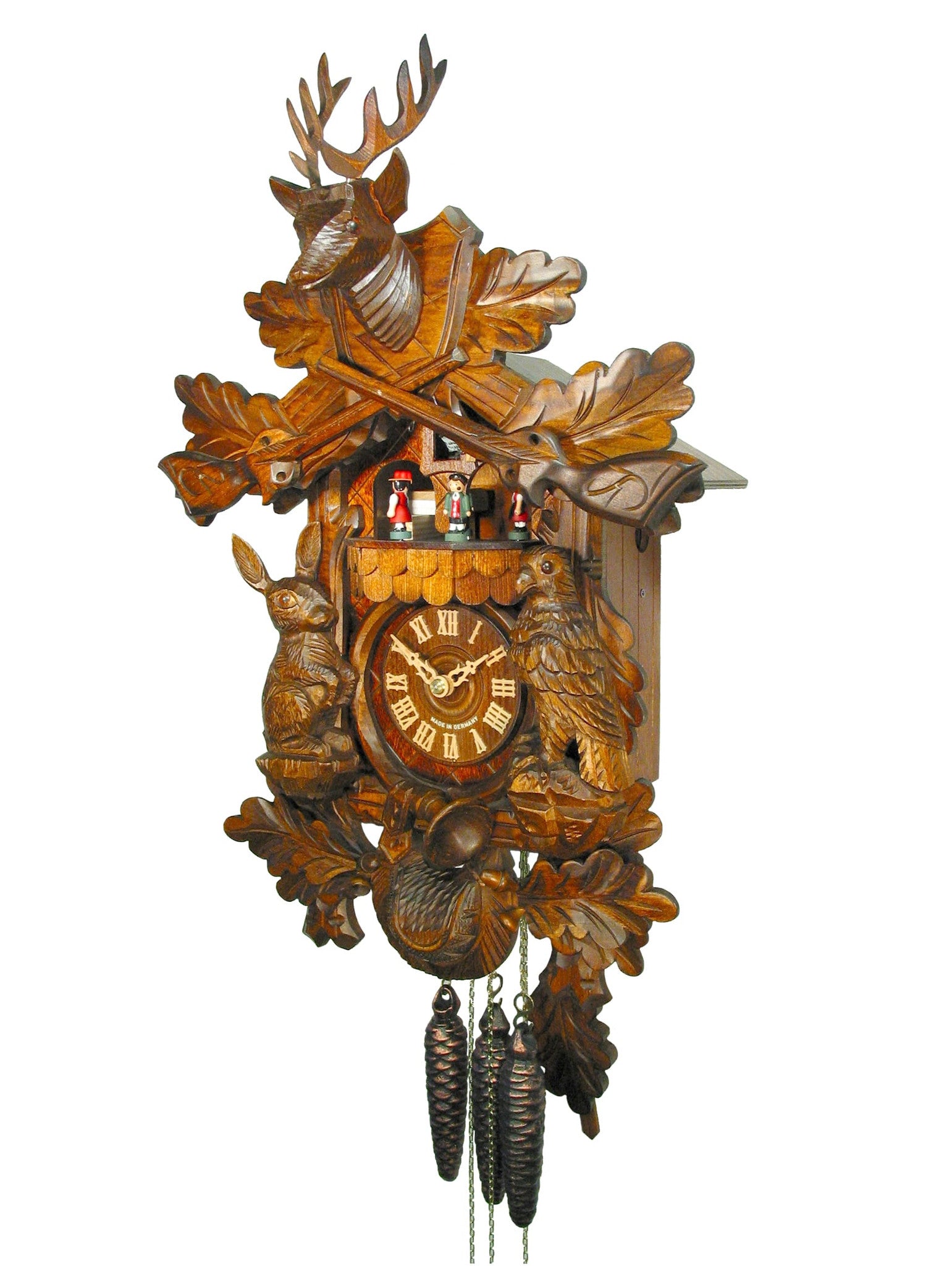 Carved 1-day hunting style cuckoo clock with music 49cm by August Schw ...