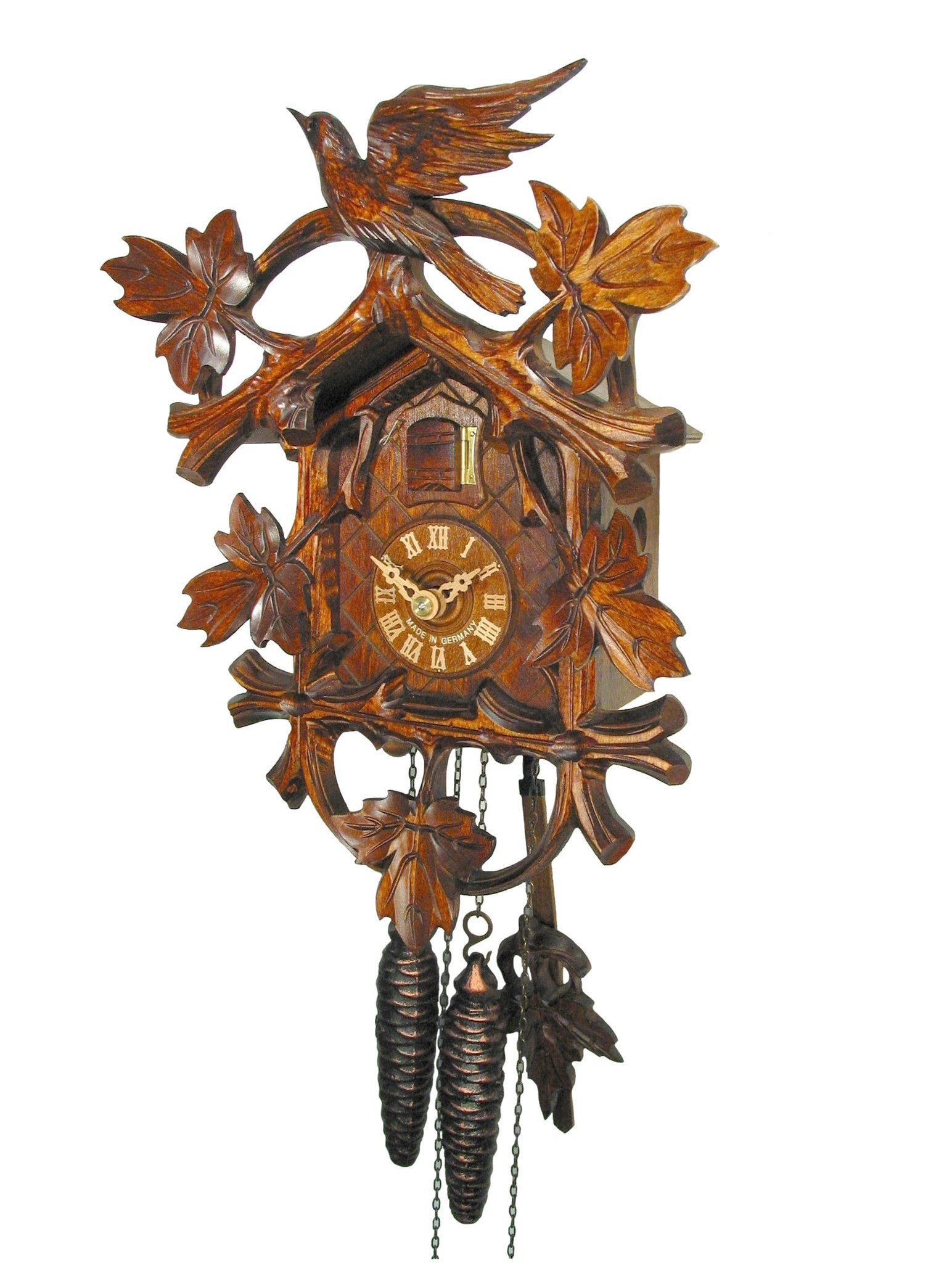 Carved 1-day maple leaves and vines style cuckoo clock 30cm by August ...