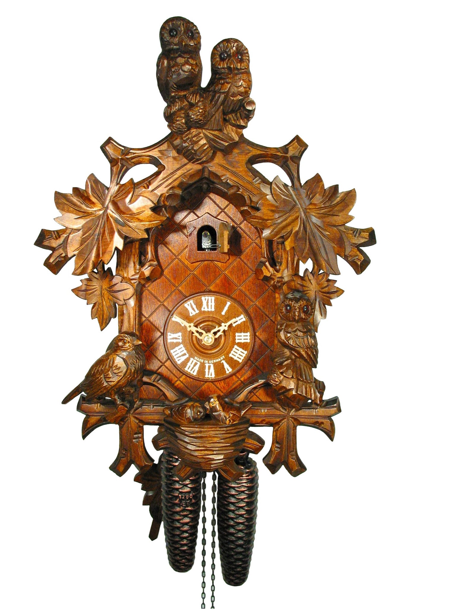Carved 8-day Owl cuckoo clock 41cm by August Schwer - Cuckoo Collections