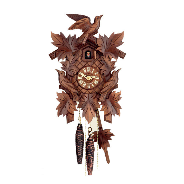 Carved 1-day cuckoo clock made of walnut-stained linden wood 30.5cm by ...