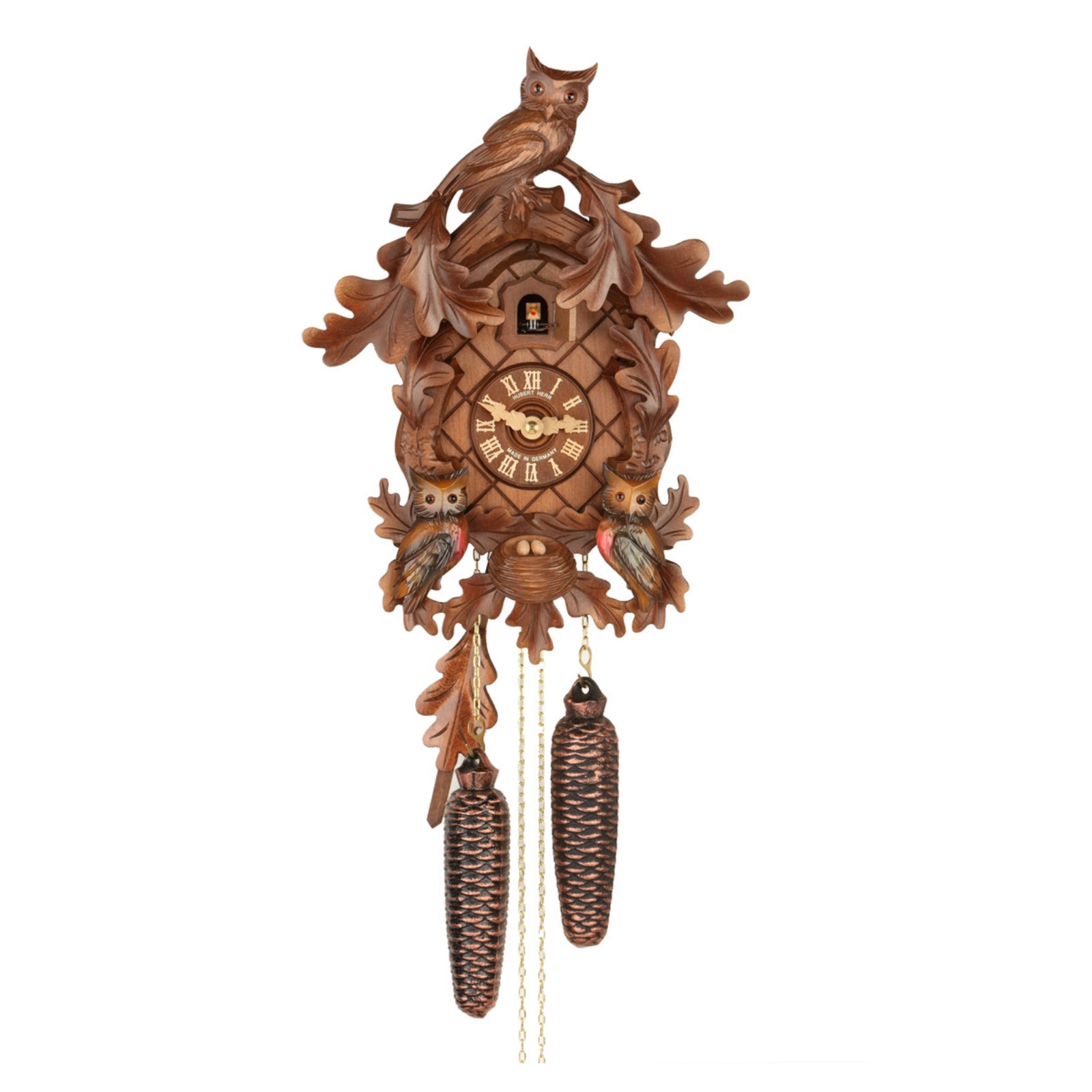 Carved 8-day cuckoo clock with moving owls 38cm by Hubert Herr - Cuckoo ...