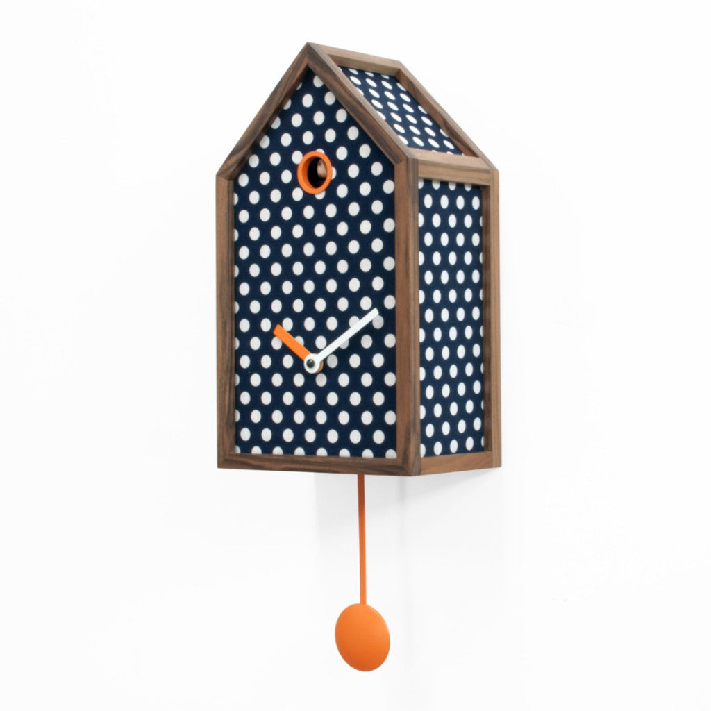 'Mr. Orange' Cuckoo Clock (Black fabric with white dots) by Progetti ...