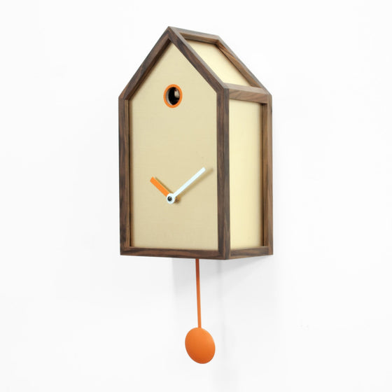 'Mr. Orange' Cuckoo Clock (Beige & Blue striped fabric) by Progetti ...