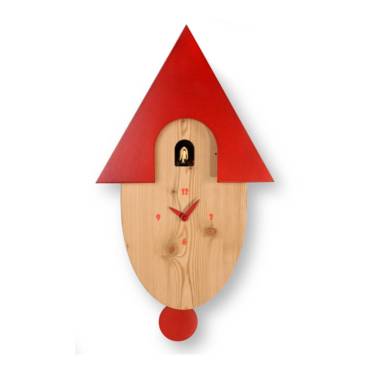 'Cucu Natural Curved' Cuckoo Clock (Natural Wood & Red) by Pirondini ...