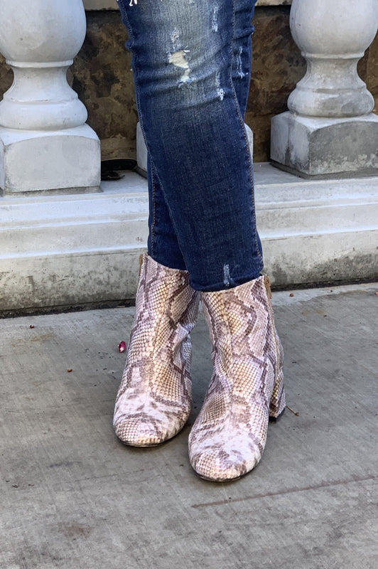 snakeskin booties no heel