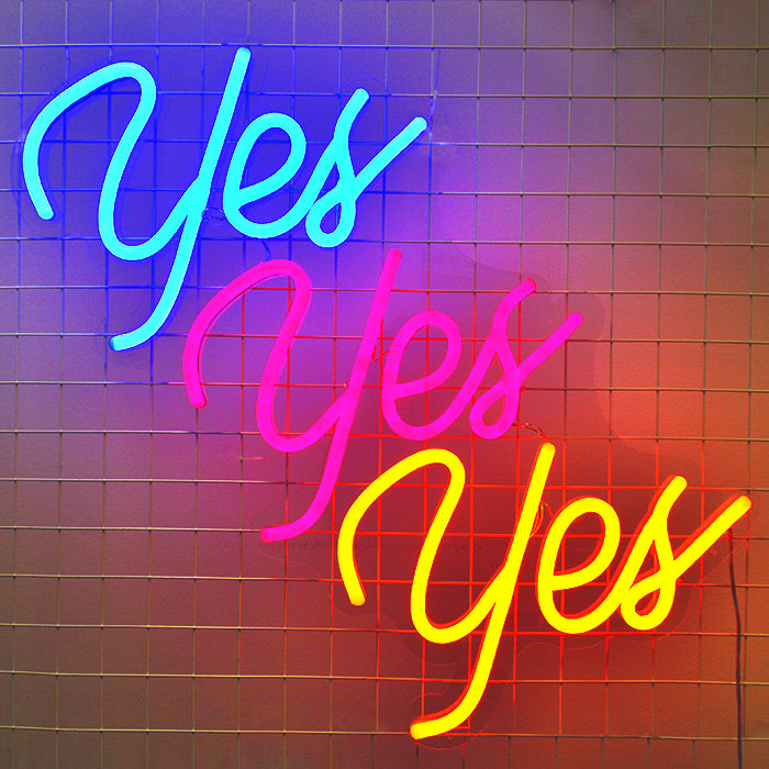 Yes Yes Yes LED Neon Sign Blue Pink Orange