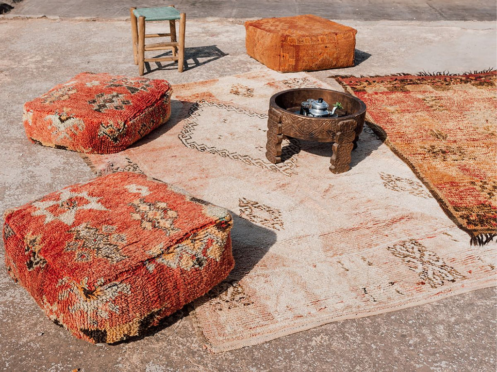 Pink Boujad rug and floor cushions